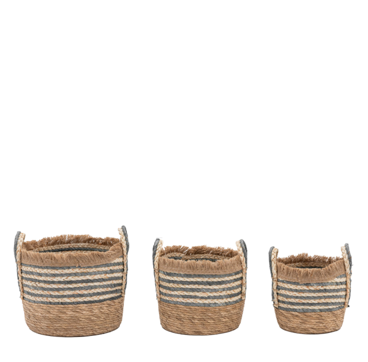 Vitero Fringed Woven Basket Stripe Set of 3
