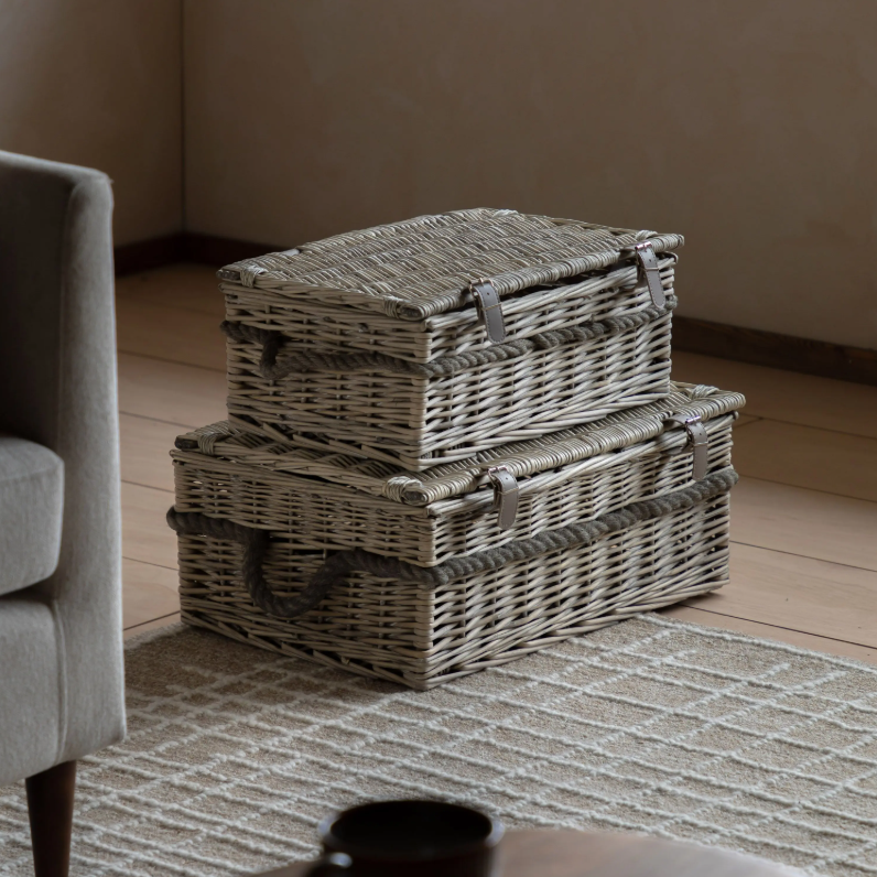 Vitero Lidded Baskets Natural Set of 2