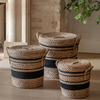 Vitero Linen Basket Nest Black Stripe Set of 3
