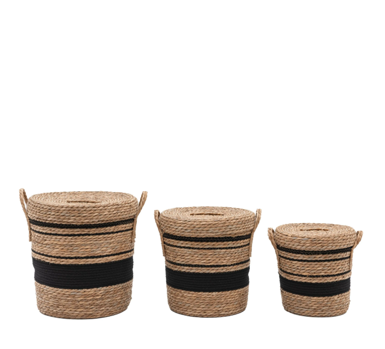 Vitero Linen Basket Nest Black Stripe Set of 3