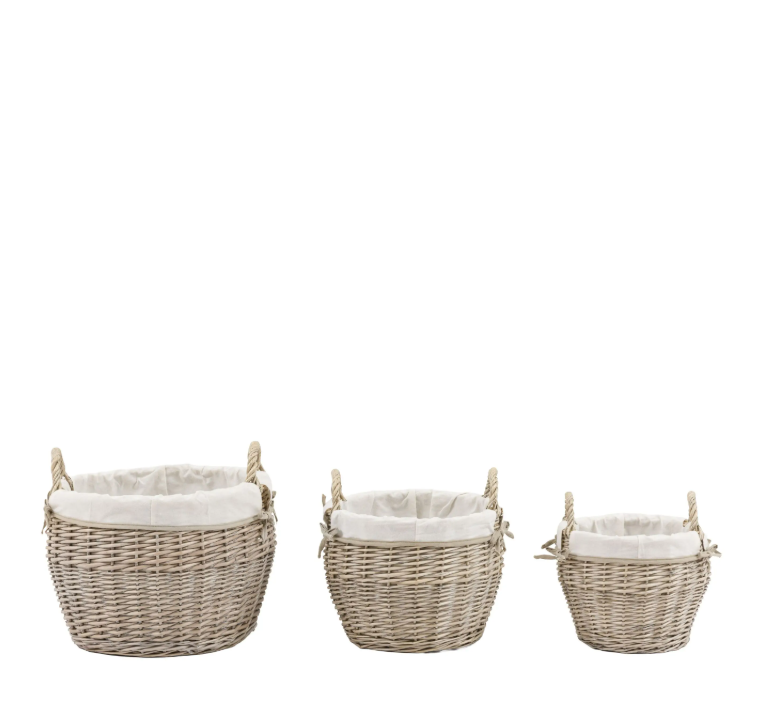 Vitero Round Lined Baskets Natural Set of 3