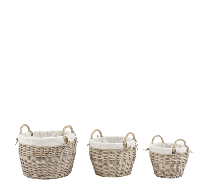 Vitero Round Lined Baskets Natural Set of 3