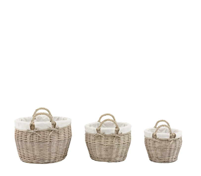 Vitero Round Lined Baskets Natural Set of 3