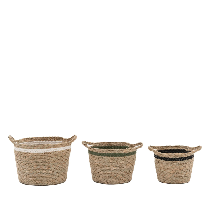Vitero Storage Basket Black White Olive Stripe Nest of 3