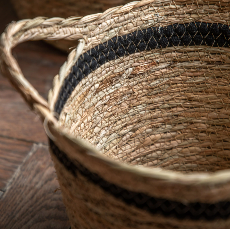Vitero Storage Basket Black White Olive Stripe Nest of 3
