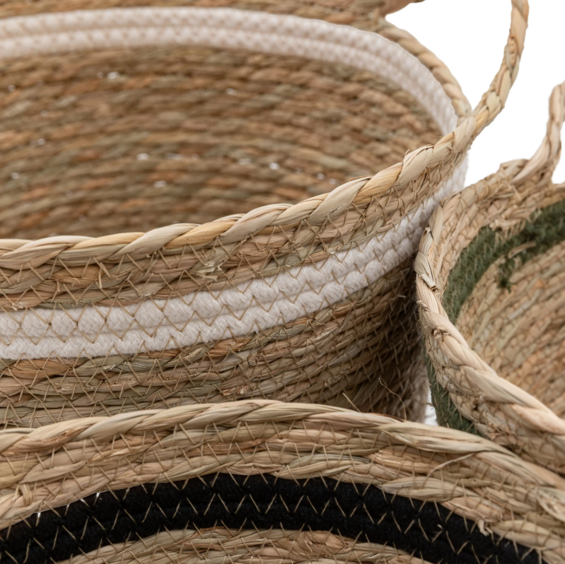 Vitero Storage Basket Black White Olive Stripe Nest of 3