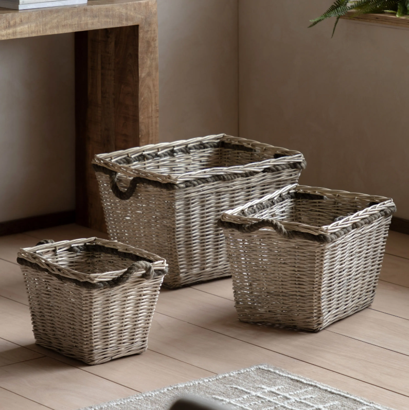 Vitero Woven Log Basket Natural Set of 3