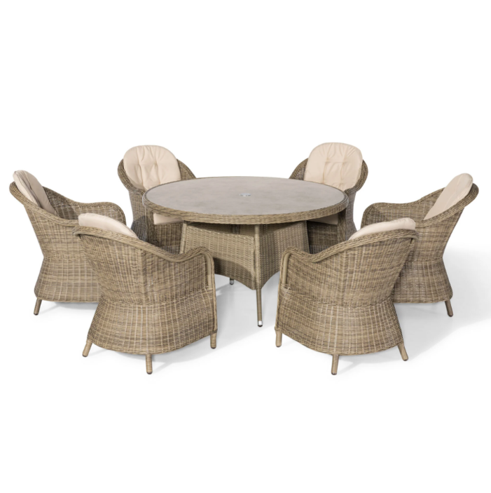 Windemere 6 Seat Round Dining Set With Heritage Chairs & Lazy Susan (Ceramic Glass)