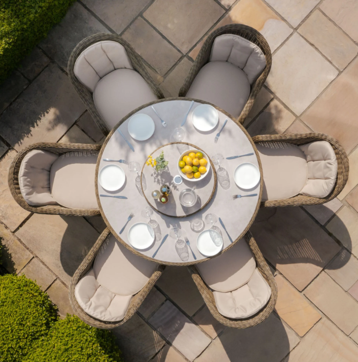Windemere 6 Seat Round Dining Set With Heritage Chairs & Lazy Susan (Ceramic Glass)