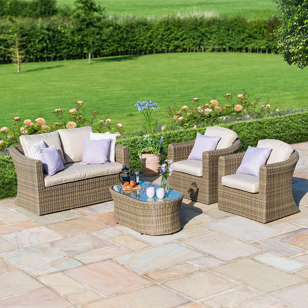 windemere outdoor rattan 2 seater suite with coffee table