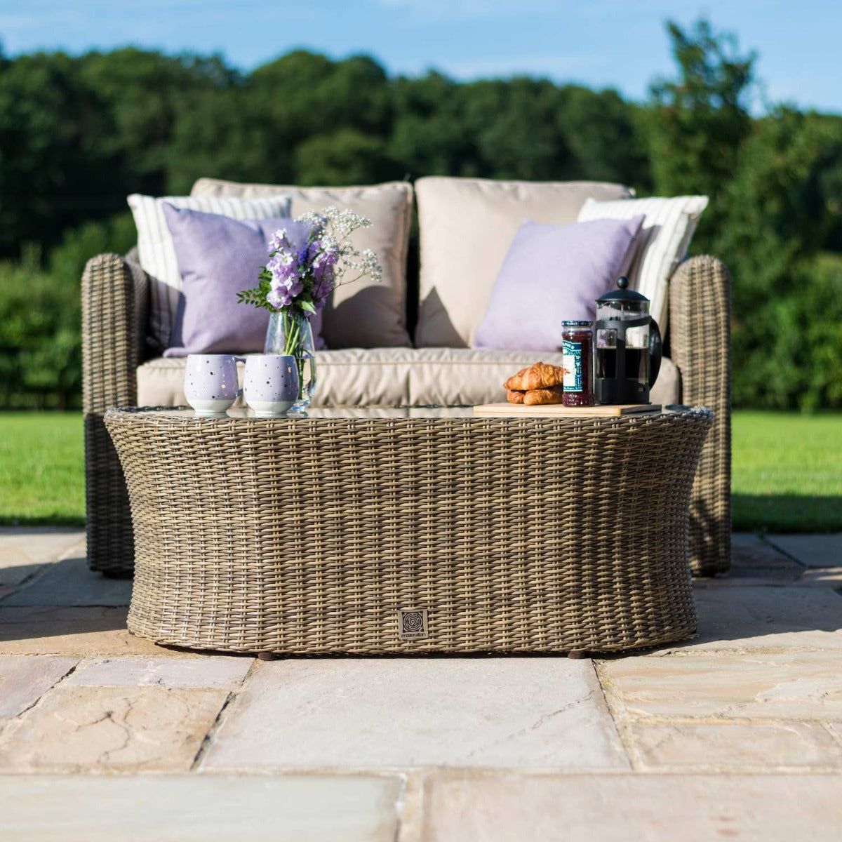 windemere outdoor rattan 2 seater suite with coffee table