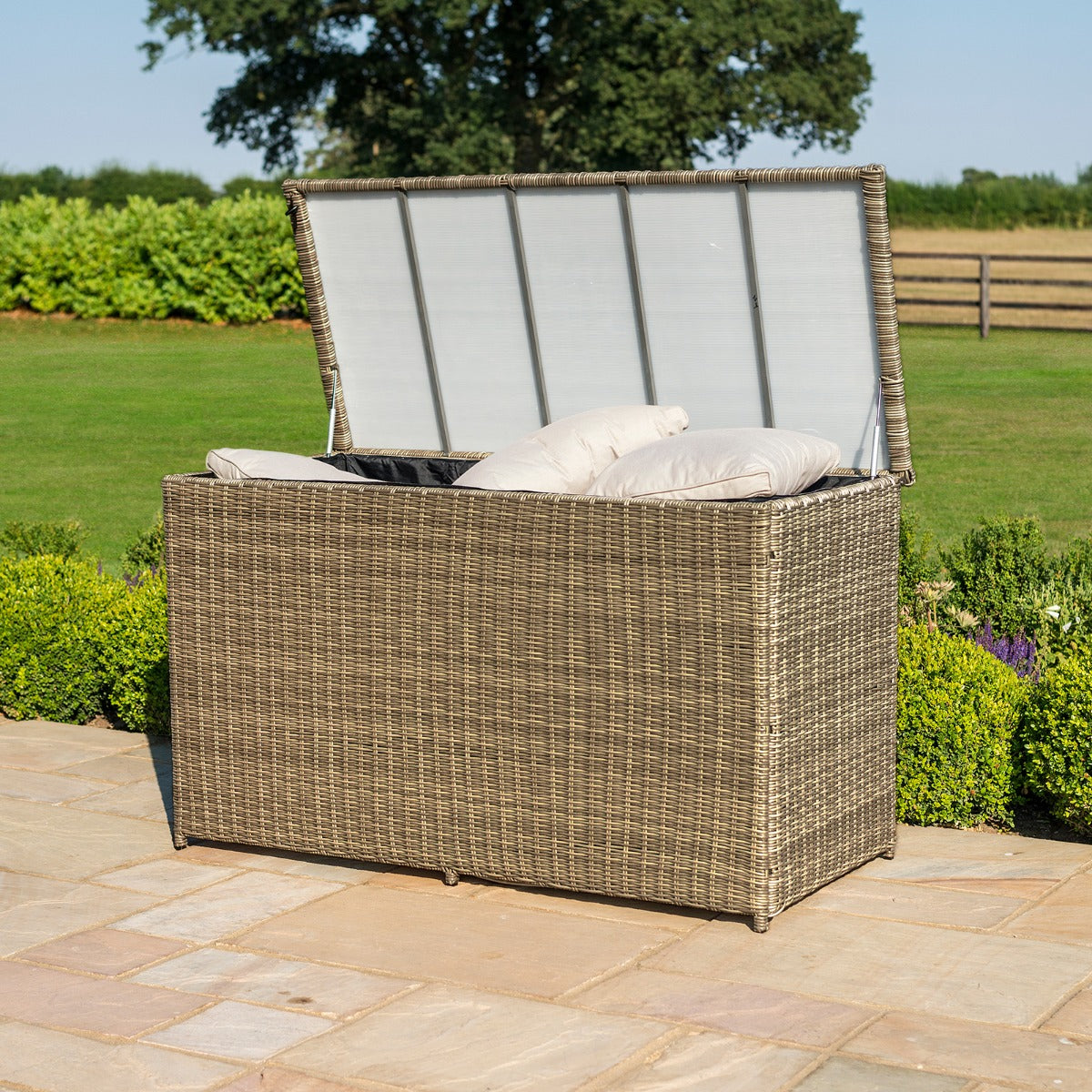 windemere outdoor rattan cushion storage box