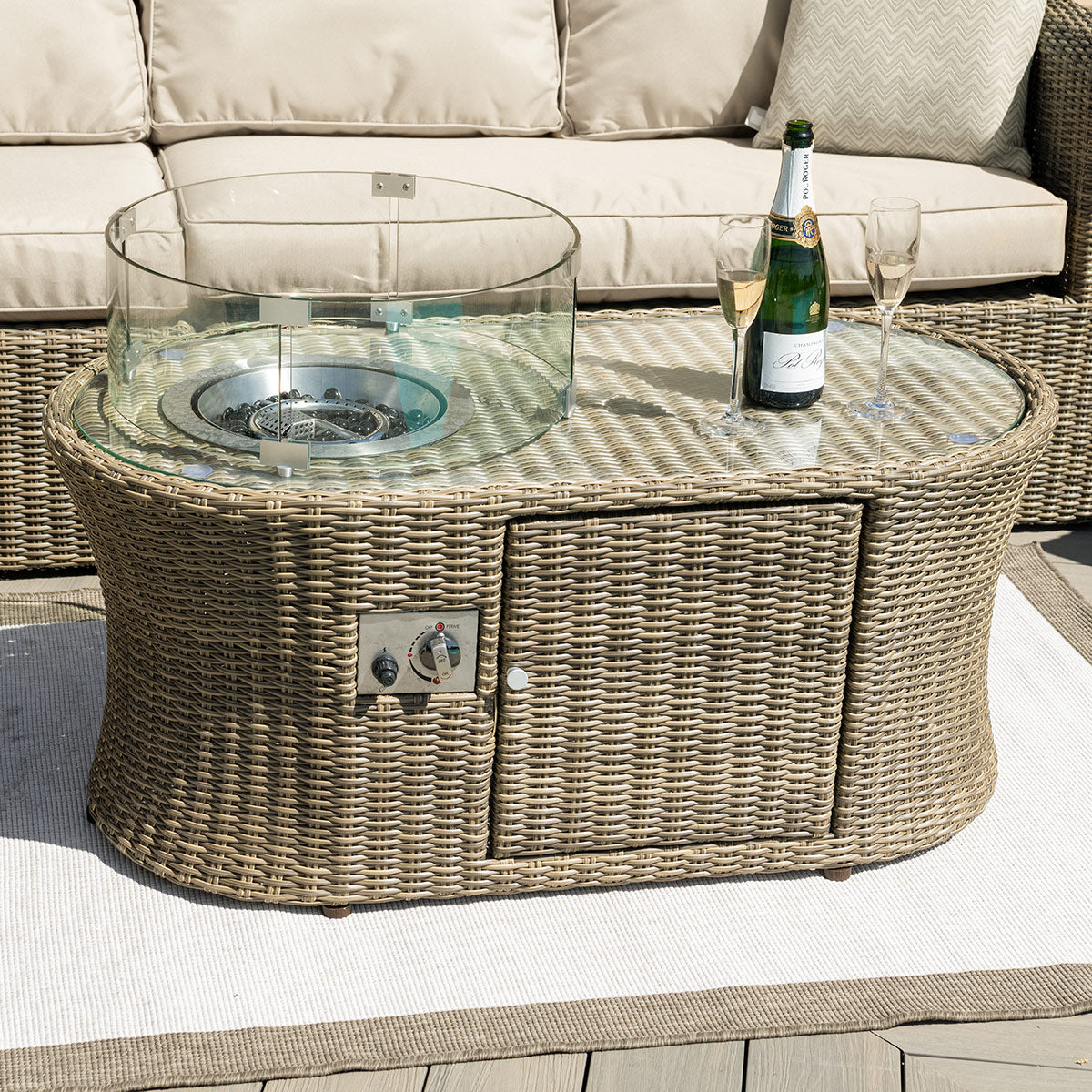 windemere outdoor rattan oval fire pit coffee table