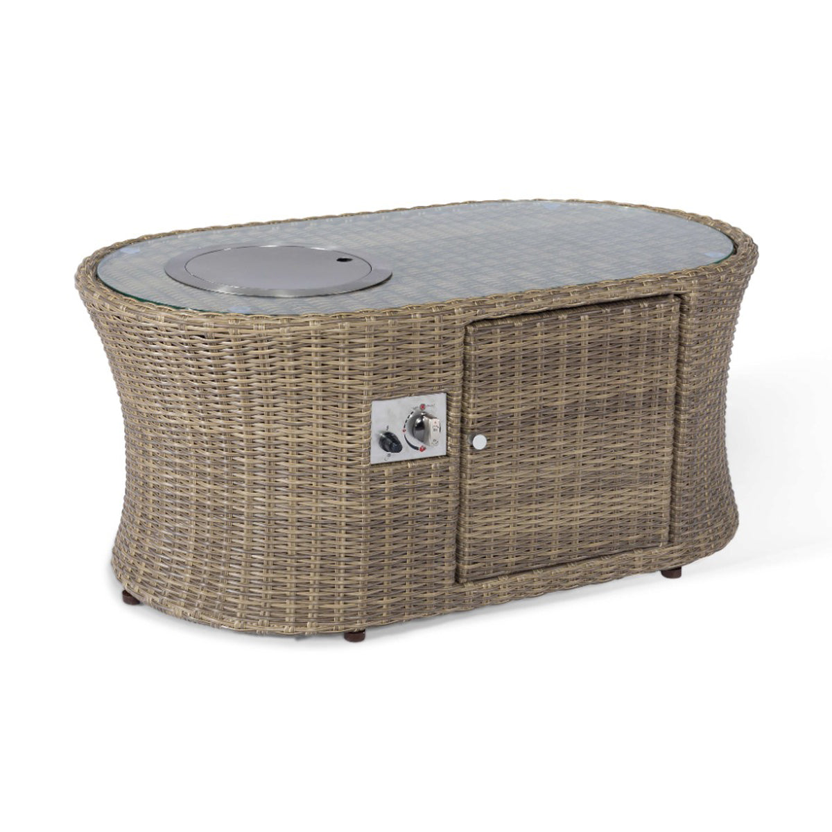 windemere outdoor rattan oval fire pit coffee table