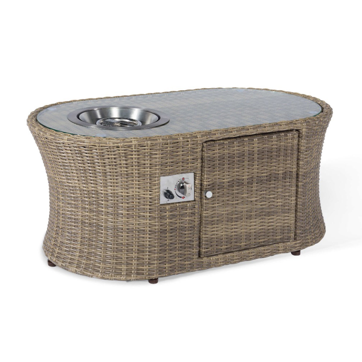 windemere outdoor rattan oval fire pit coffee table