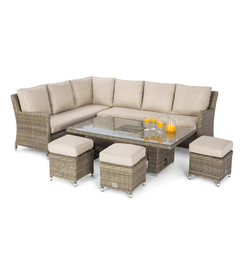 windemere outdoor rattan lounge/dining corner sofa set with adjustable table & ice bucket