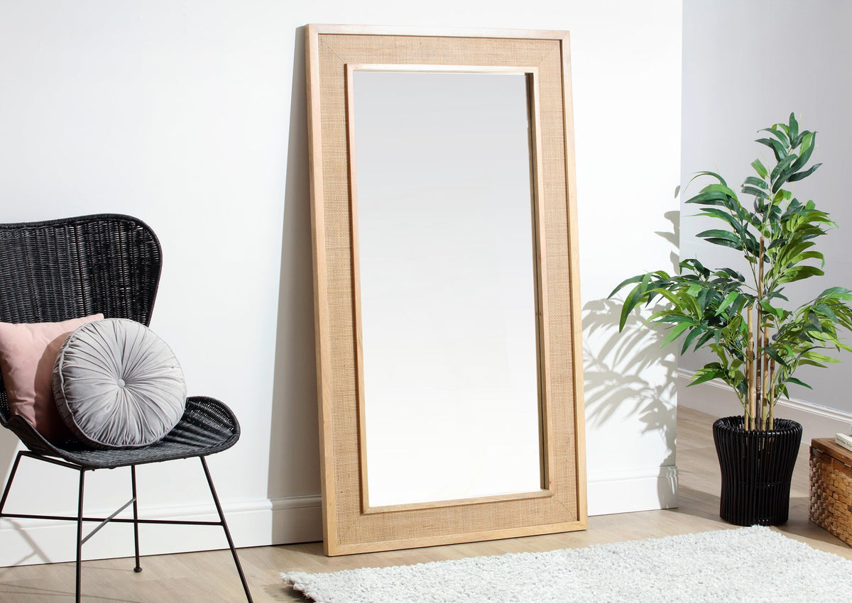 rattan mango wood large wall mirror natural