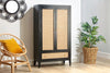 Venice Double Door Wardrobe with Drawer Rattan & Mango Wood in Black