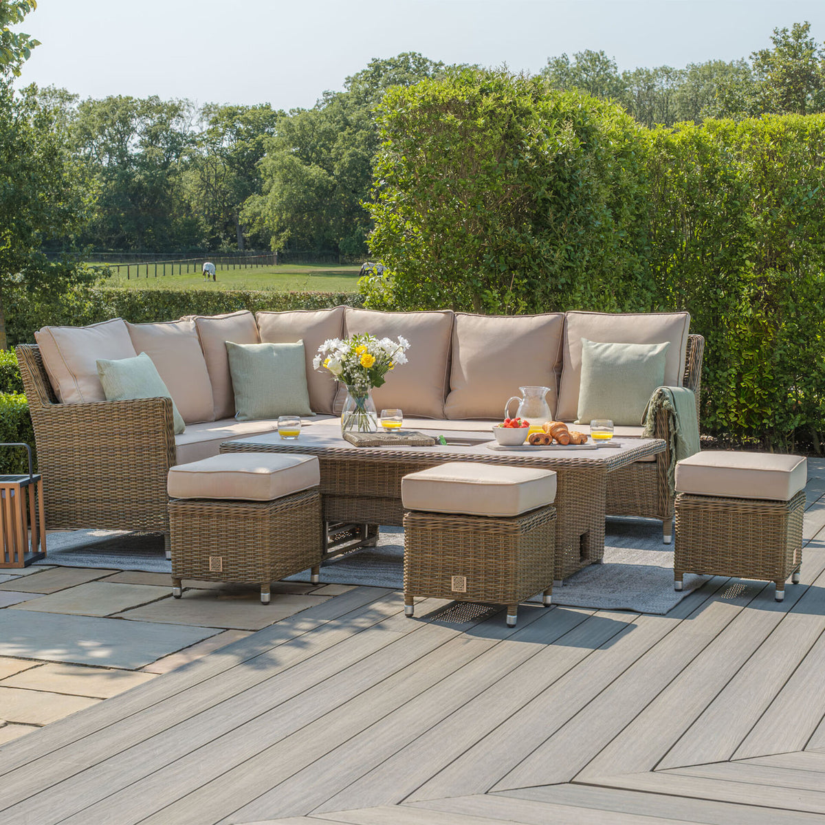 Windemere Corner Dining Set With Rising Table (Ceramic Glass)