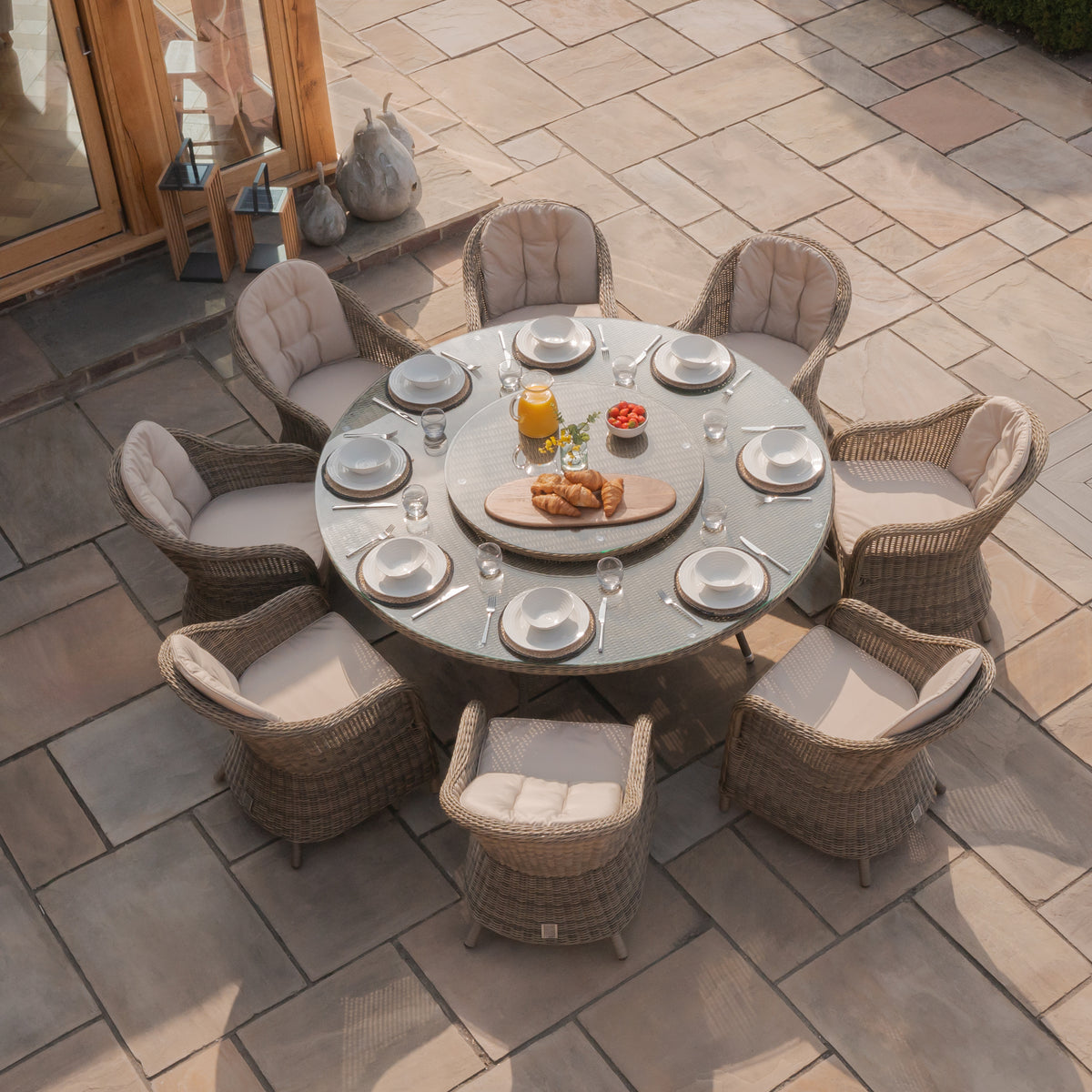 Windemere Outdoor Rattan 8 Seat Dining Set Round Table with Lazy Susan