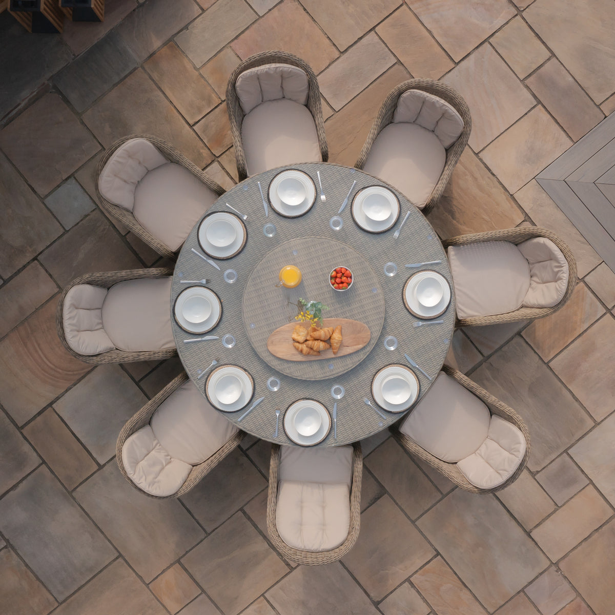 Windemere Outdoor Rattan 8 Seat Dining Set Round Table with Lazy Susan