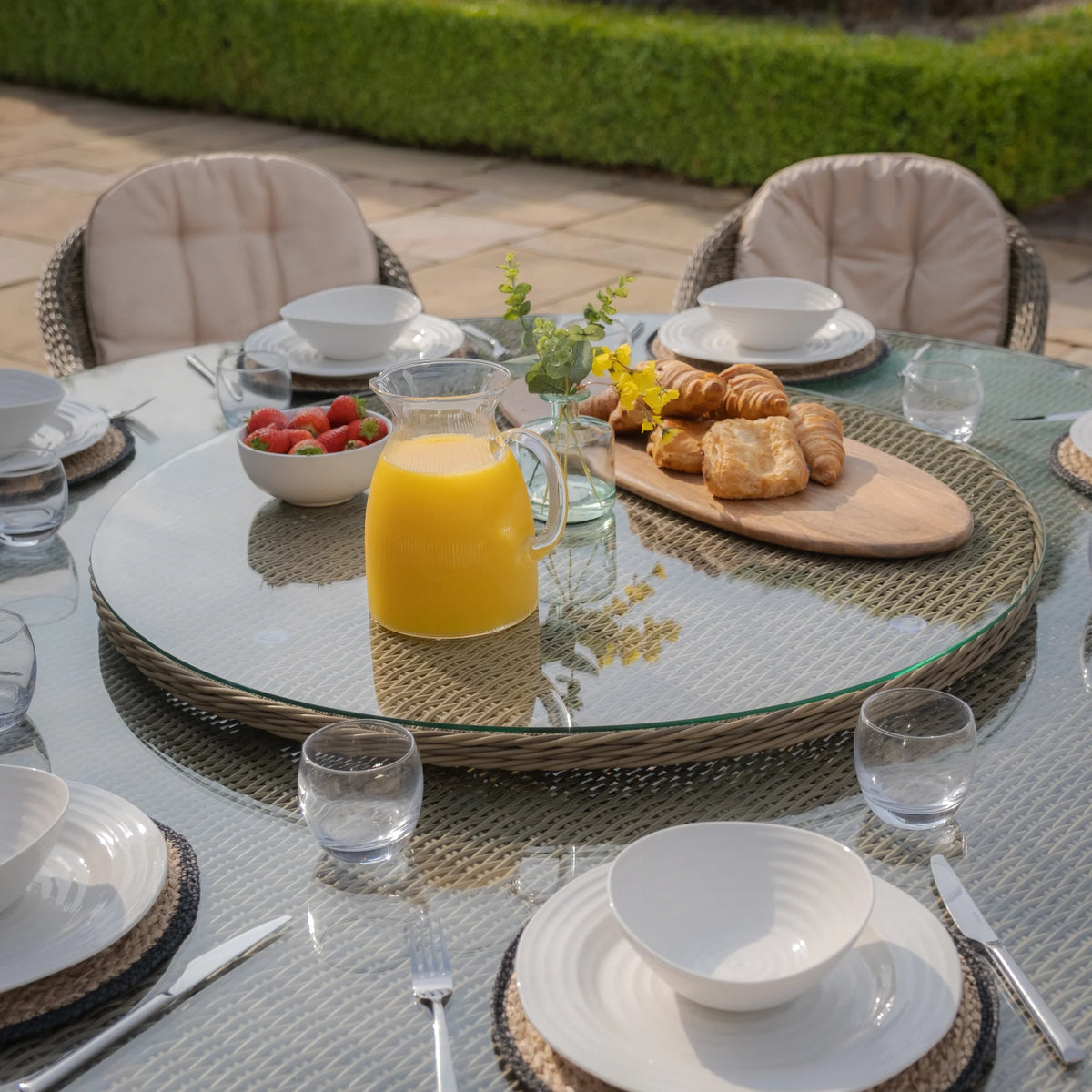 Windemere Outdoor Rattan 8 Seat Dining Set Round Table with Lazy Susan