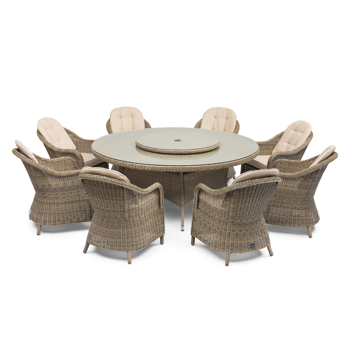 Windemere Outdoor Rattan 8 Seat Dining Set Round Table with Lazy Susan