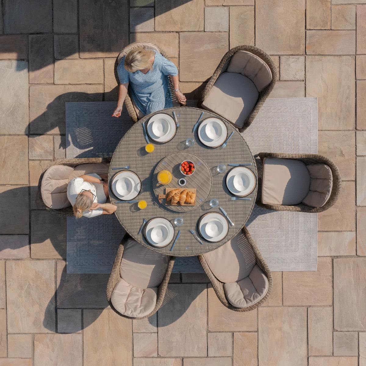 Windemere Outdoor Rattan 6 Seat Dining Set Round Table with Lazy Susan