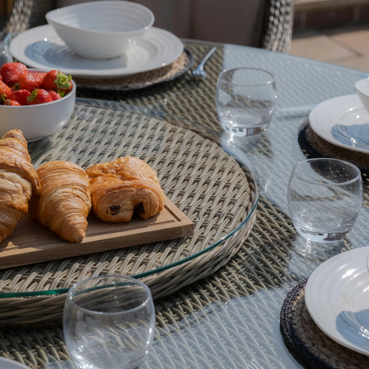 Windemere Outdoor Rattan 6 Seat Dining Set Round Table with Lazy Susan