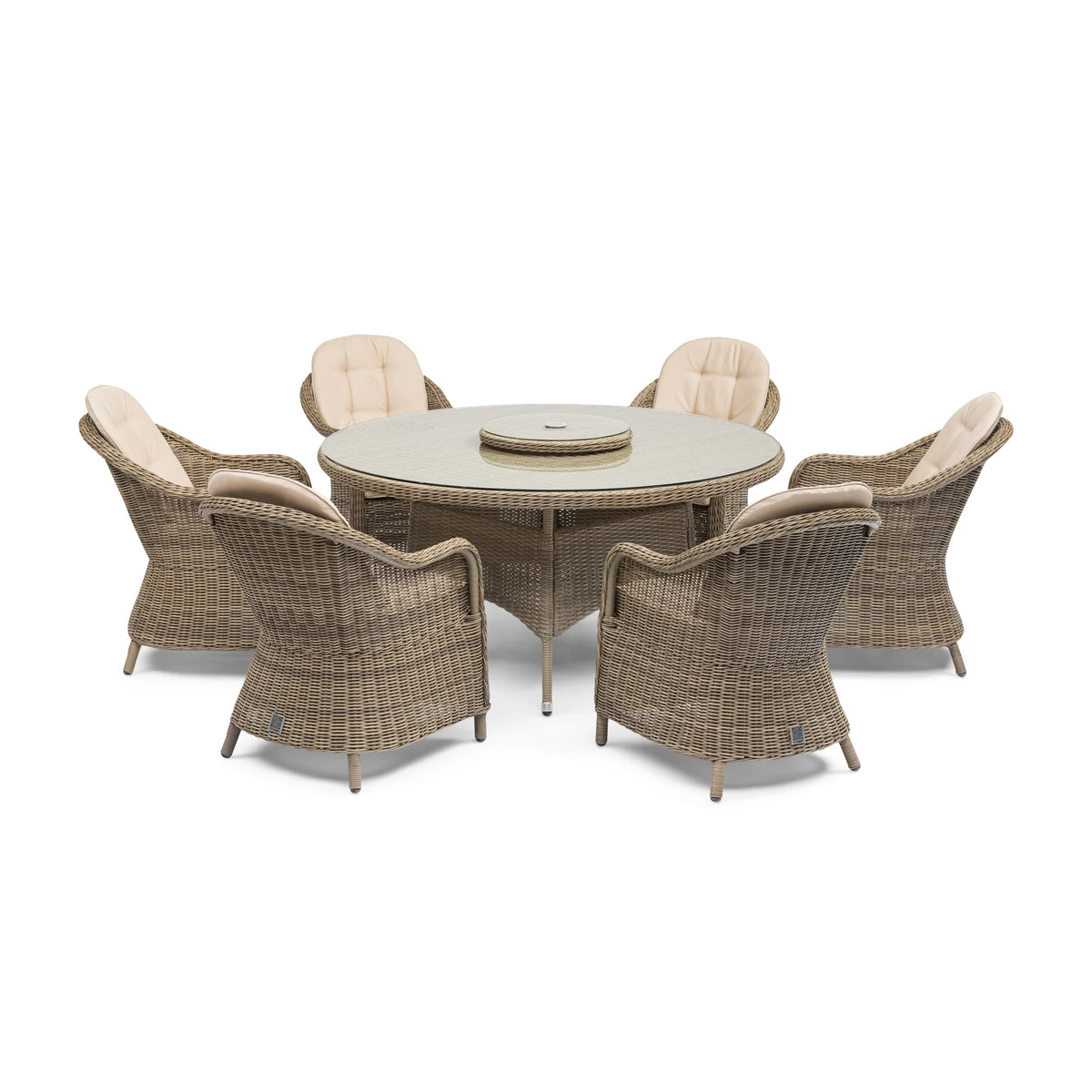 Windemere Outdoor Rattan 6 Seat Dining Set Round Table with Lazy Susan
