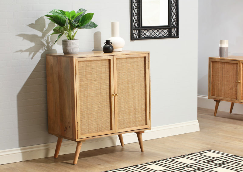 Rattan mango Wood wine cabinet natural web