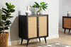 Manhattan Tall 2 Door Sideboard Rattan & Wood Wine Cabinet in Black