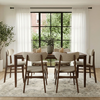 Woodrow 1.5m Walnut Dining Set – Tapered Leg Table with 6 Orlando Oatmeal Boucle Chairs