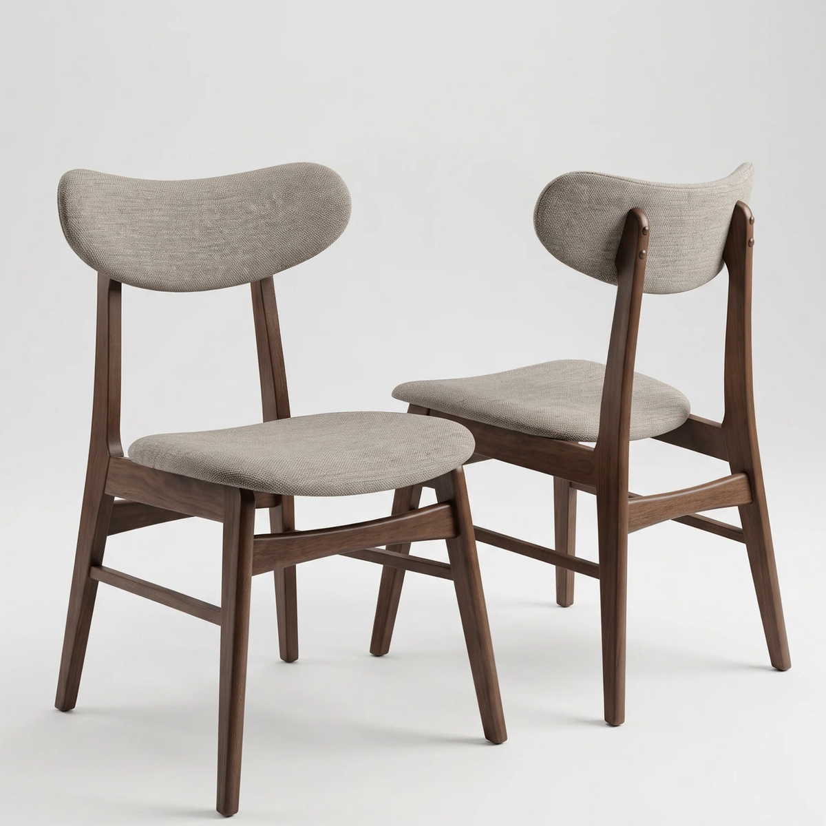 Woodrow 1.5m Walnut Dining Set – Tapered Leg Table with 6 Orlando Oatmeal Boucle Chairs