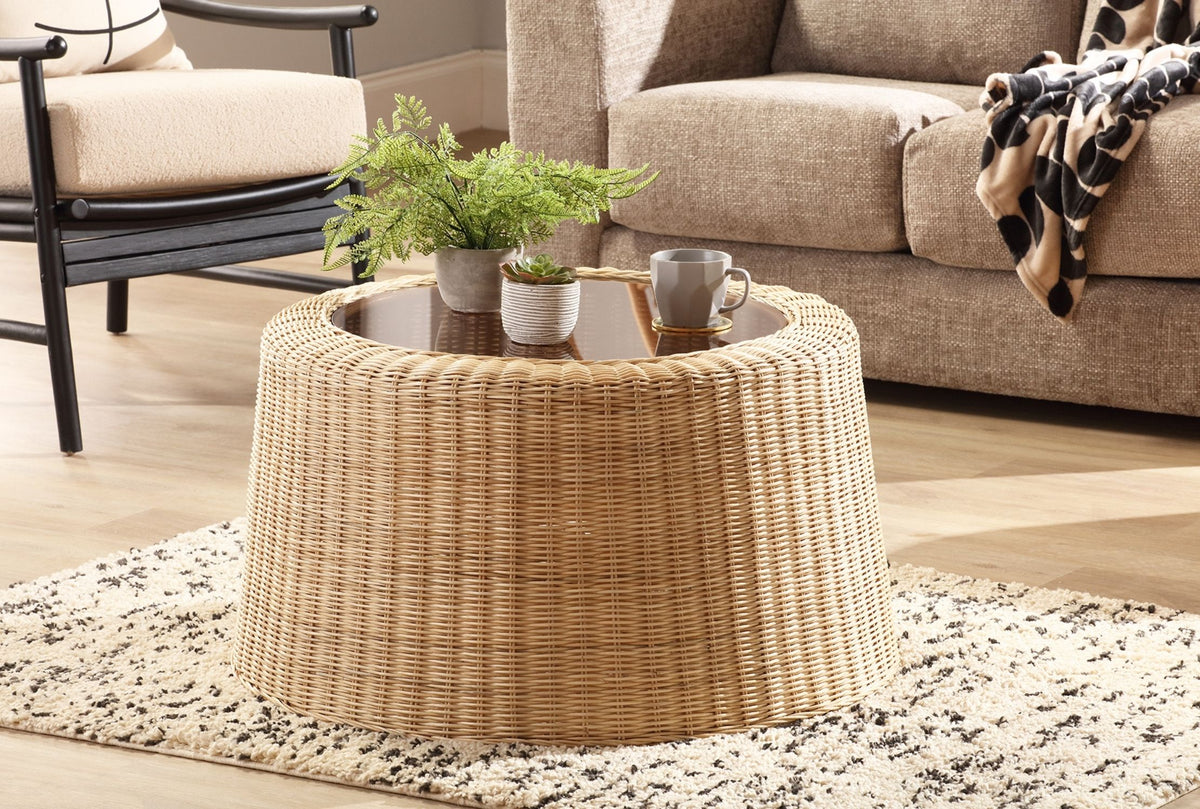 Natural Woven Rattan Round Coffee Table