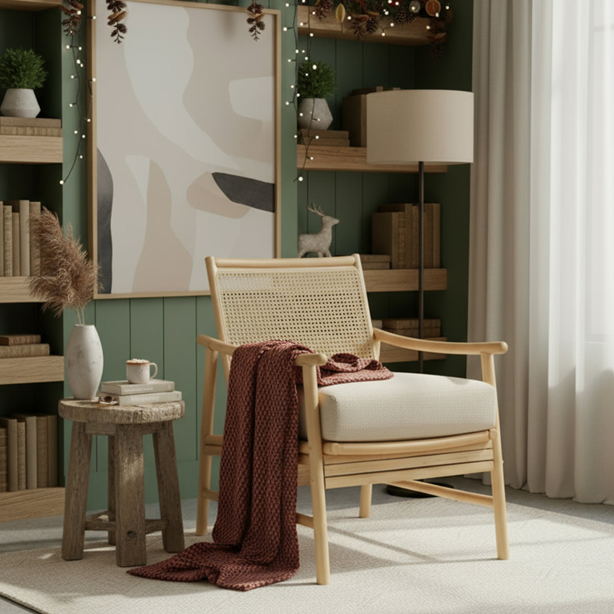 Borneo Rattan Chair with Boucle Cushion