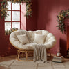 Natural Rattan Papasan Sofa in Cloud Cream Boucle