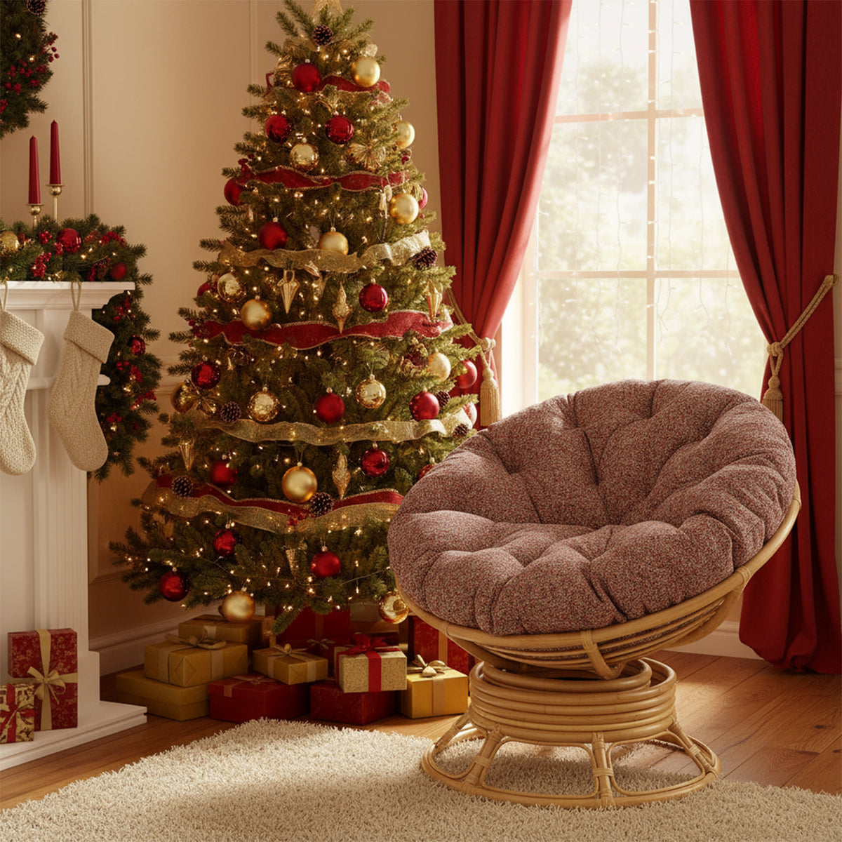Papasan Swivel Rocking Chair Bubblegum Cushion