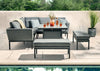 Aruba Outdoor Fabric Corner Casual Dining Set with Square Fire Pit Table - All Weather Fabric