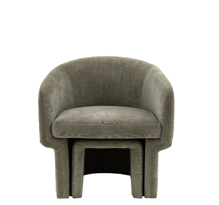 Arno Curved Armchair with Nest Footstool in Sage