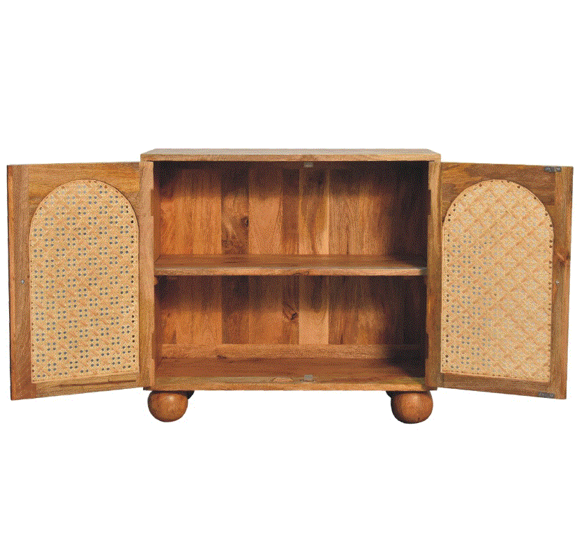 Arched Rattan Sideboard Rattan and Mango Wood Cabinet
