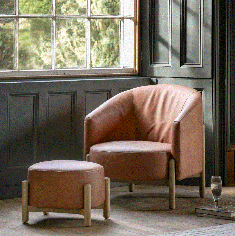 Tinto Brown Leather Upholstered Footstool