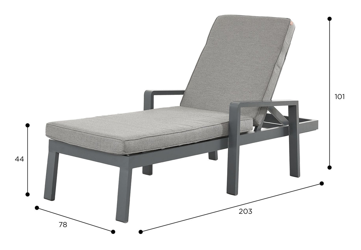 Tutbury Grey Sun Lounger with Outdoor Fabric Cushions - UK Made