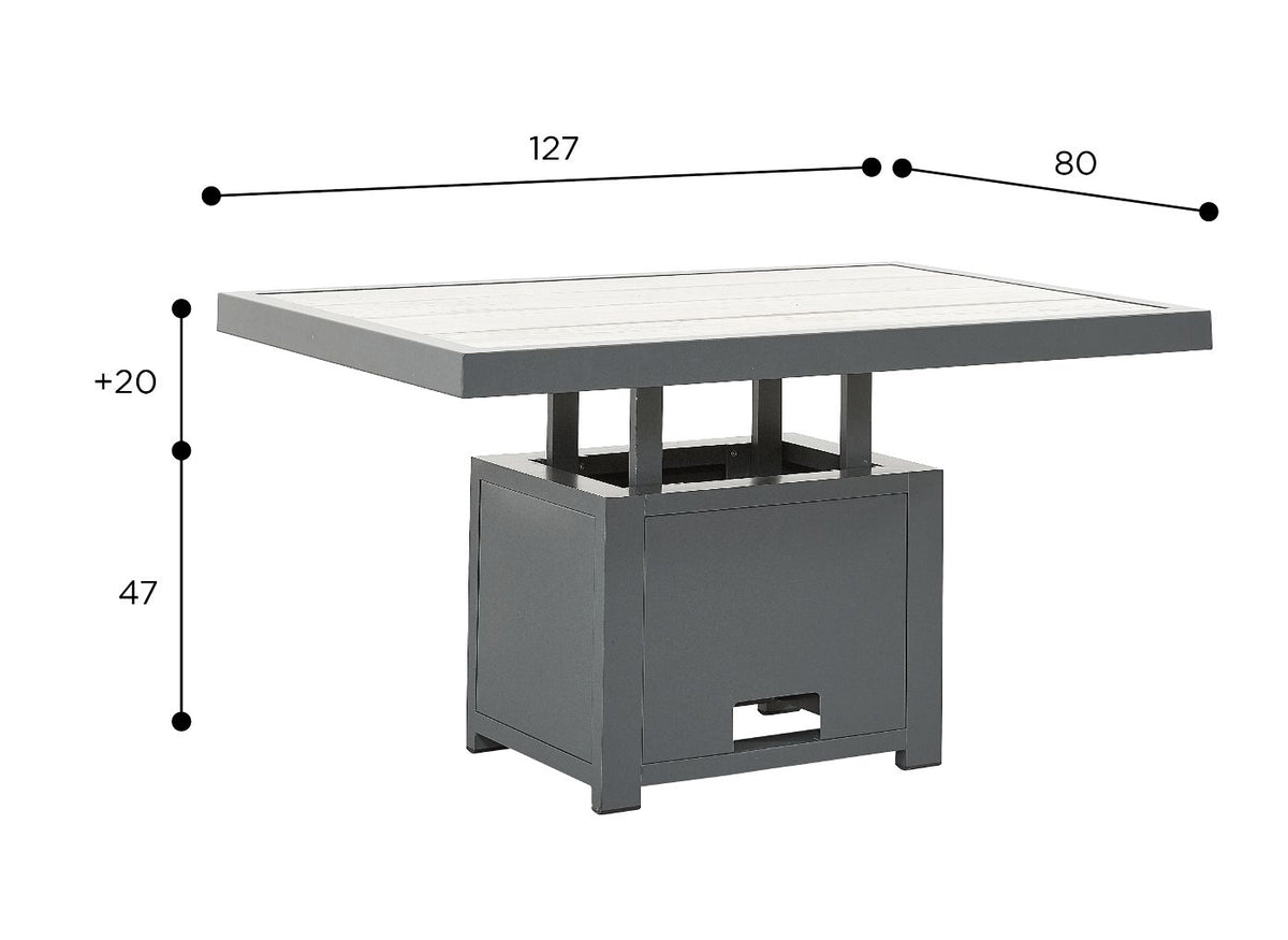 Tutbury Grey Rectangular Dual Height Table and 4 Chairs with Outdoor Fabric Cushions - UK Made - FREE Cantilever Parasol Included