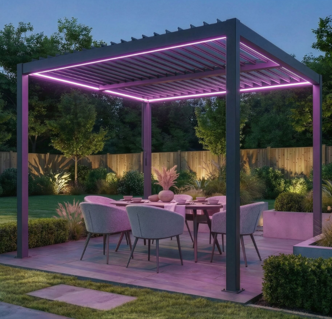 Coral 3x3m Pergoal with Drop Sides & LED Lighting- Grey Frame