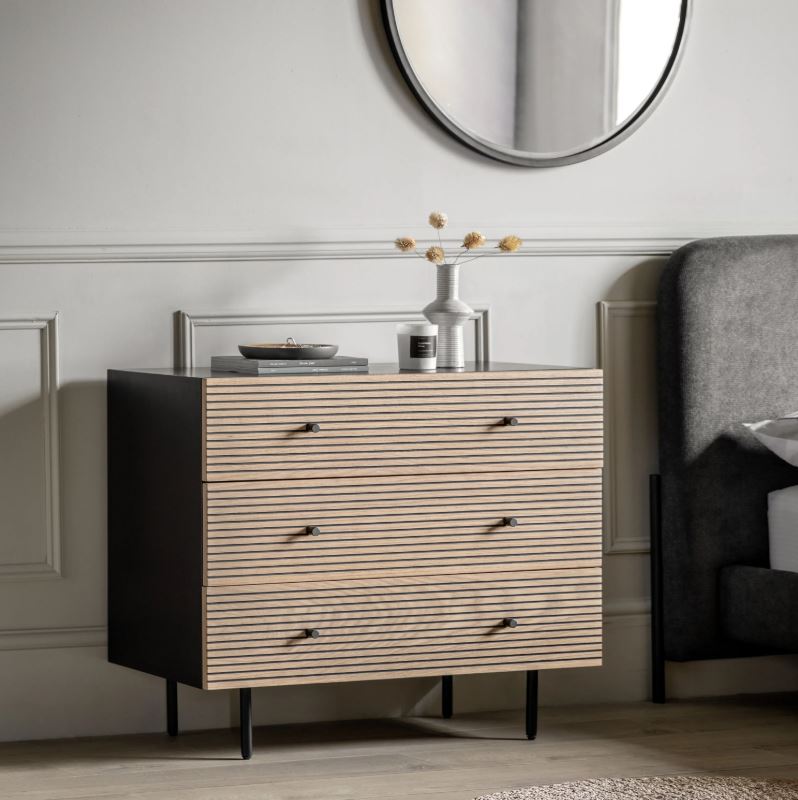 Hyde Black and Natural 3 Drawer Chest Black Top