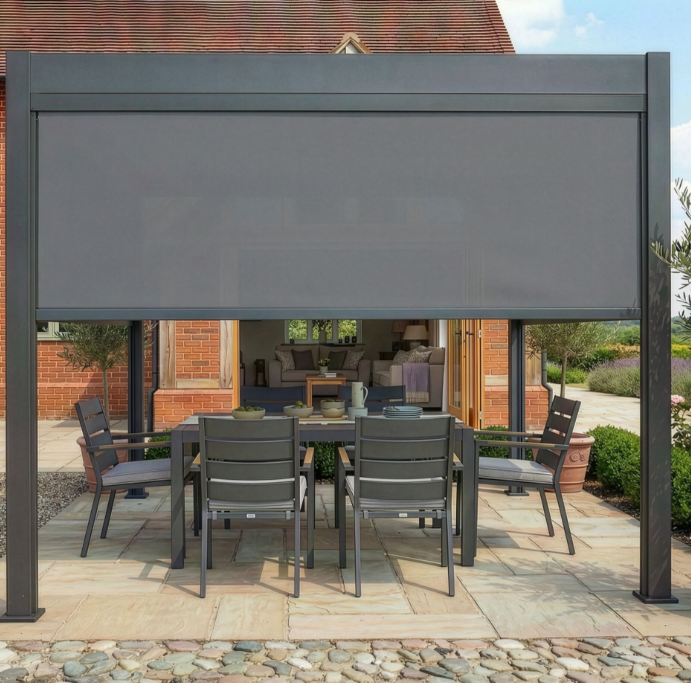 Coral 3x3m Pergoal with Drop Sides & LED Lighting- Grey Frame