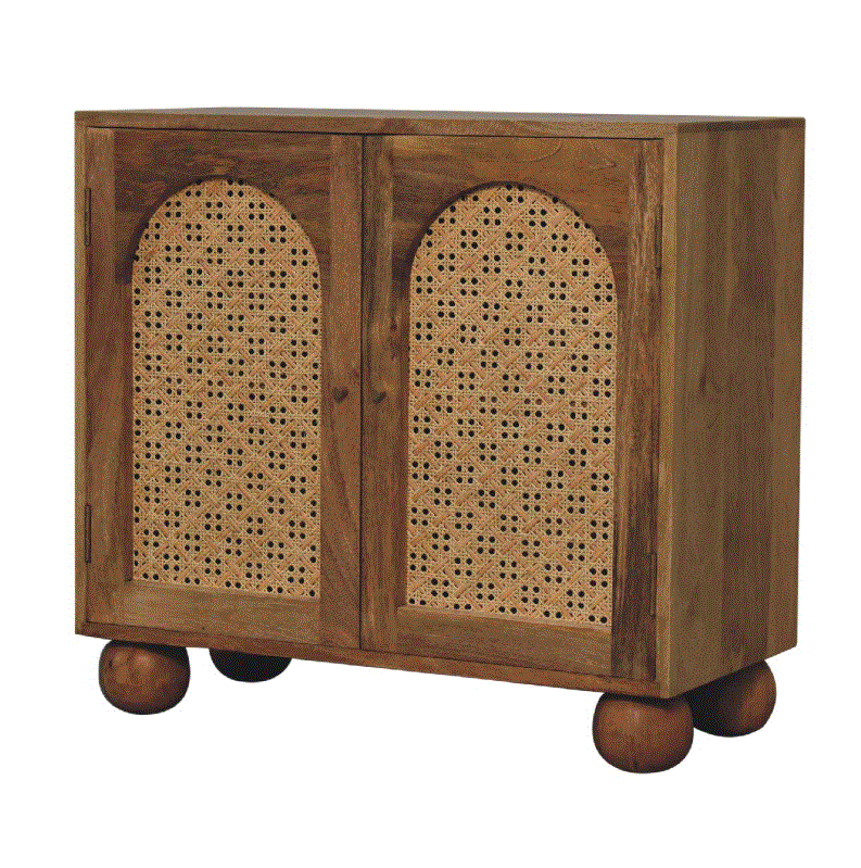 Arched Rattan Sideboard Rattan and Mango Wood Cabinet