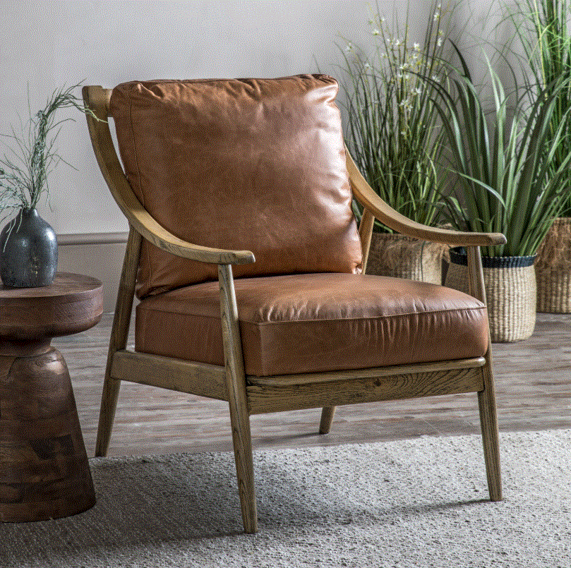 Relina Oak Armchair in Brown Leather