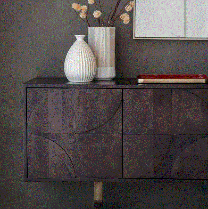 Shaw Mango Wood 4 Door Sideboard / Media Unit with Iron Legs